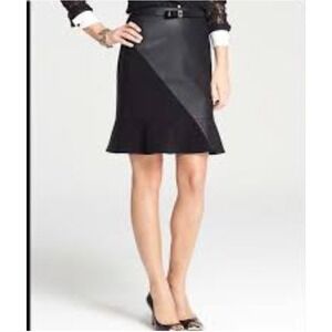 Ann Taylor Black Faux Leather Ruffle Hem skir Womens Size 12